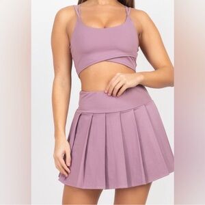 Purple matching crop top & pleated athletic tennis golf skirt workout set sz M